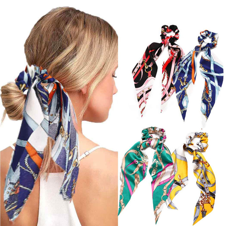 Chennie Bowknot Hair Scrunchies Yellow Elastic Bow Hair Ties Chiffon Hair Ropes Hair Accessories Ponytail Holder for Women and Girls (Pack of 4)