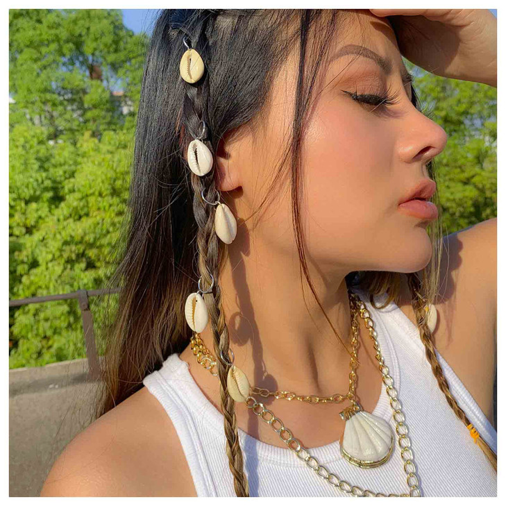 Allereyae Vintage Shell Hair Braid Rings Silver Dreadlocks Clip Conch Braid Hair Rings Clips Cowrie Pendant Hair Cuff Decoration Clips Dreadlock Hair