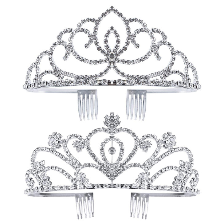 Jaciya 2 Pack Tiara Crown for Women Girls Princess Silver Crystal Tiara with Combs Rhinestone Headpieces tiara de la corona Birthday Wedding Party Ha