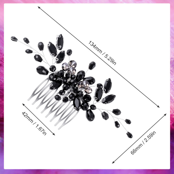 PAGOW Black Teardrop Hair Comb, Vintage Rhinestone Crystal Onyx Small Headpiece, Bridal Side Combs Handband Accessories for Women and Girls (5.3 x 2.
