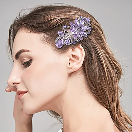 Sankuwen Flower Luxury Jewelry Design Hairpin Rhinestone Hair Barrette Clip,Also Perfect Mother's Day Gifts for Mom (Purple)