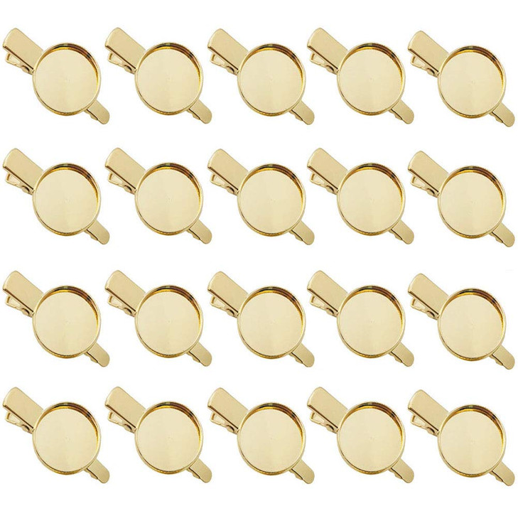 20 Pcs Blank Hair Clips Alligator Hair Clips Clamps Bases with 18mm Round Blank Cabochon Setting Tray for DIY Hair Accessories Making