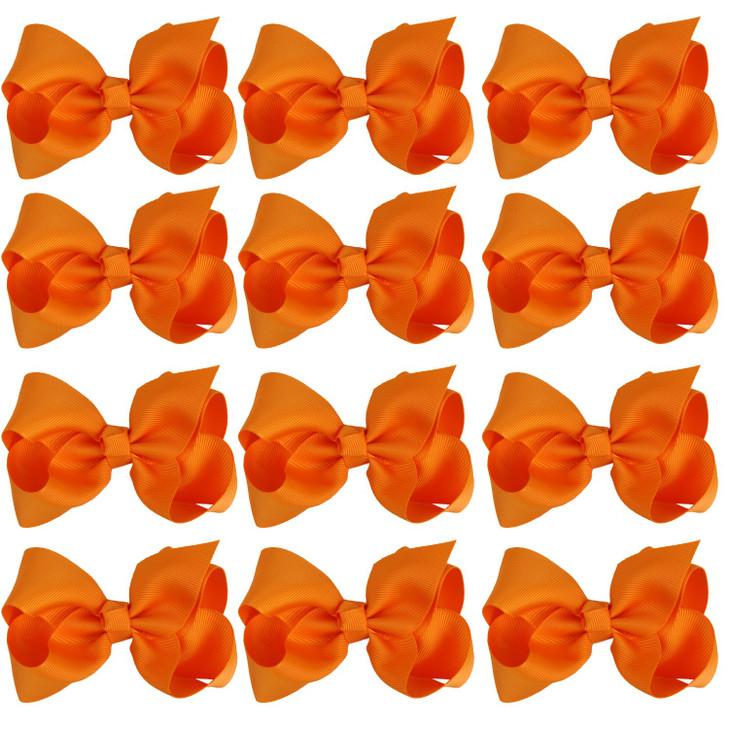4 Inch Boutique Girls Hair Bows Hair Clips for Baby Girls Toddlers 12 Pcs Solid Color (Orange)