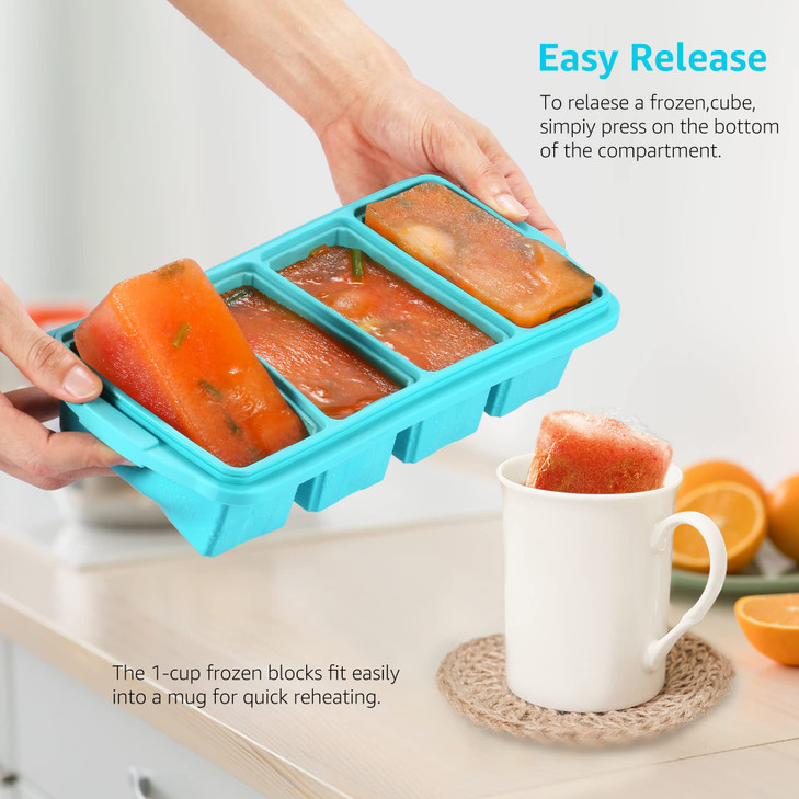 Ztomine Silicone Freezer Tray With Lid - Silicone Freezer Food Molds- Large Ice Cube Tray,Silicone Freezer Container,Freeze & Store Soup, Sauce, Brot