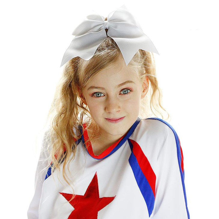 DEEKA 12PCS 8" Large Cheer Hair Bows Ponytail Holder Handmade for Teen Girls Softball Cheerleader Sports-White