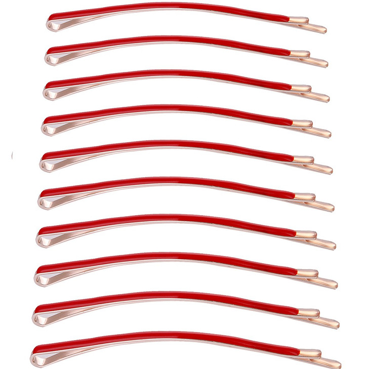 Yishenyishi Pack of 10 Curved Jumbo Bobby Pins,Hair Clips (Red-10pcs)