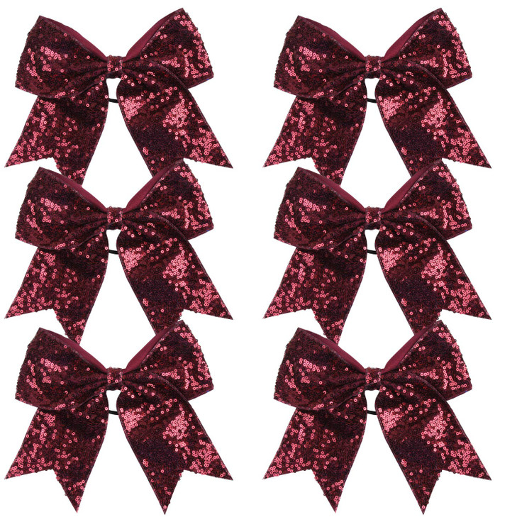 Metallic Sequin and Holographic 8 Inch Cheer Bow Cheerleader Cheerleading Jumbo Cheer Bow Hair Tie(Maroon Sequin)
