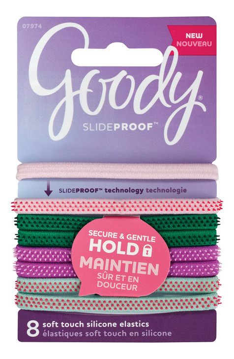 Goody SlideProof Hair Tie Elastics, Sparkly Neon, 8Count