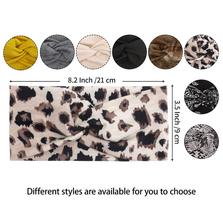 Tobeffect 8 Pack Turban Headbands for Women Non Slip Leopard Print Boho Head Wrap Accessories Elastic Hair Band for Women's Hair