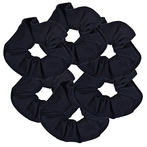 6 Pack Large Solid Scrunchies Hair Elastics-Navy