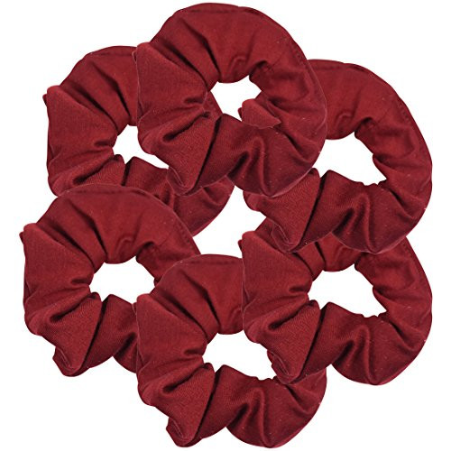 6 Pack Large Solid Scrunchies Hair Elastics-Burgundy