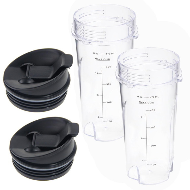 16oz Replacement Cups for Ninja QB3001SS Fit Compact Personal Blender, Single Serve 16-Ounce Cup Set for Ninja BL770 BL780 BL660 Professional Blender