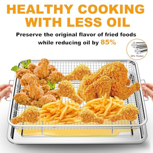 DONGULI Air Fryer Basket Oven - 2 Set Large Air Fryer Basket and Tray Stainless Steel Oven Air Fryer Rack Pan Accessories for Baking 15.7"x11.8"