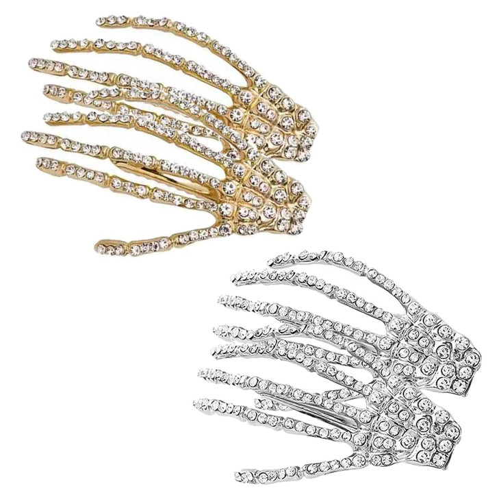 4Pcs Halloween Skeleton Hands Hair Barrettes,Halloween Hair Clips for Women Girls,Rhinestone Skull Hand Hair Clip Hairpin,Zombie Punk Rock Hair Clip,