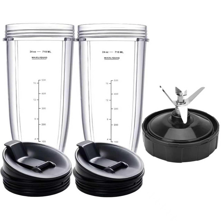 2 Packs Ninja Blender Cups & 7 Fins Ninja Blender Blade Replacement Compatible with Ninja Blender BN401 BN751 BN801 BL642 BL480-30 BL490-30 BL640 CT6