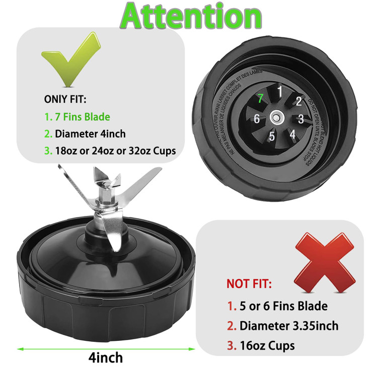 2 Packs Ninja Blender Cups & 7 Fins Ninja Blender Blade Replacement Compatible with Ninja Blender BN401 BN751 BN801 BL642 BL480-30 BL490-30 BL640 CT6