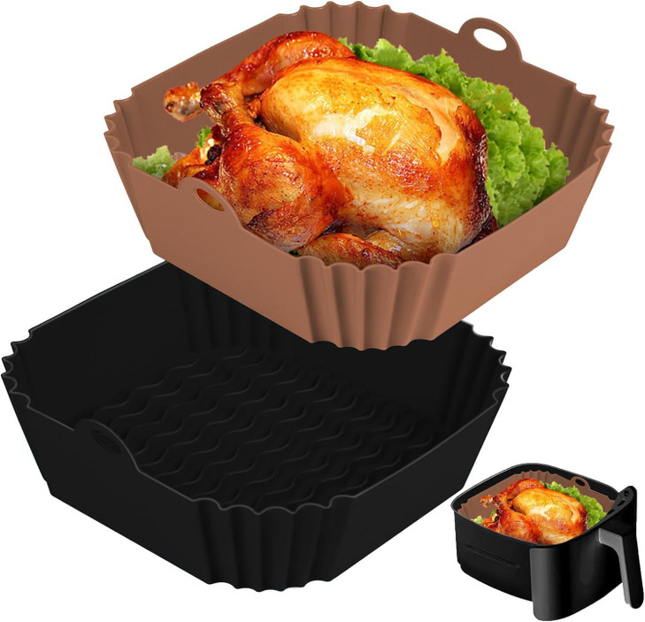 Boribim 2 PCS Square Silicone Air Fryer Liners - 8 Inch Reusable Air Fryer Pot - Air Fryer Accessories - Air Fryer Inserts for 4 to 7 QT Oven Microwa