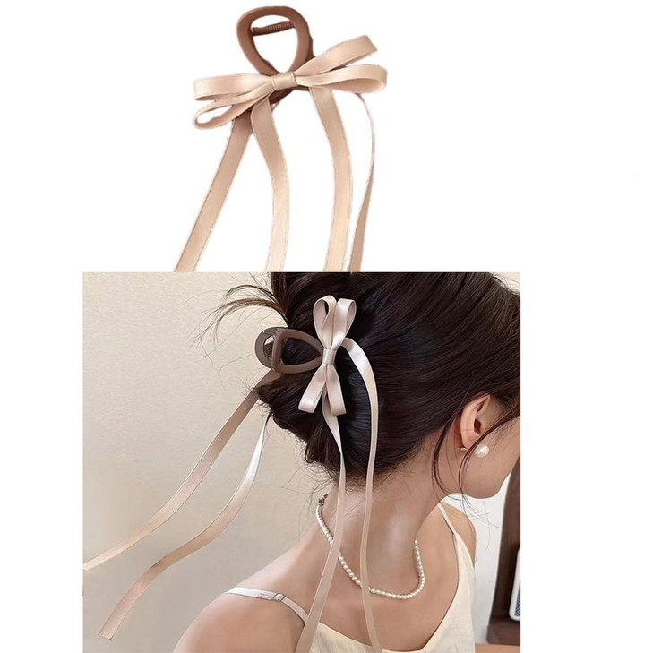 RFTWXHPN Bowknot Hair Claws Clip for Women Girls Tassel Ribbon Bowknot Hair Clips with Long Tail Bow Hair Claw Clips for Thin Thick Hair Large Bow-Kn