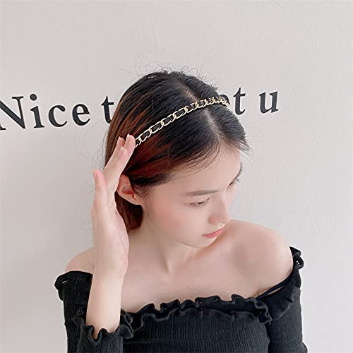 ShiQiao Spl Black Leather Chain Headband Hairband Metal Braided Headbands Thin Hair Bands for Women's Hair Accessories for Girls