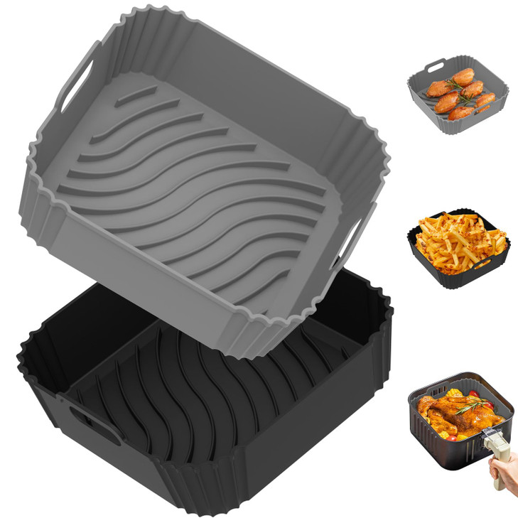 Redfly 2 Pack Silicone Air Fryer Liners, Square Reusable Non-Stick Basket Inserts for 4-5 QT Air Fryers, Dishwasher Safe Parchment Paper Replacement