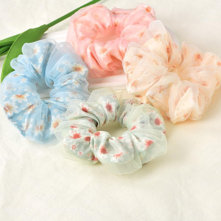 Daisy Scrunchies Hair Elastics Ties for Women Girls Floral Hair Scrunchies with Daisy Flower Hair Rubber Bands Ponytail Holders for Thick Hair Stylin