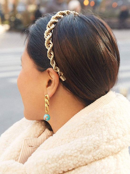 HZEYN Chain Headband for Women Gold Metal Twisted Hair Chains Statement Hairband Hair Accessories (Gold)