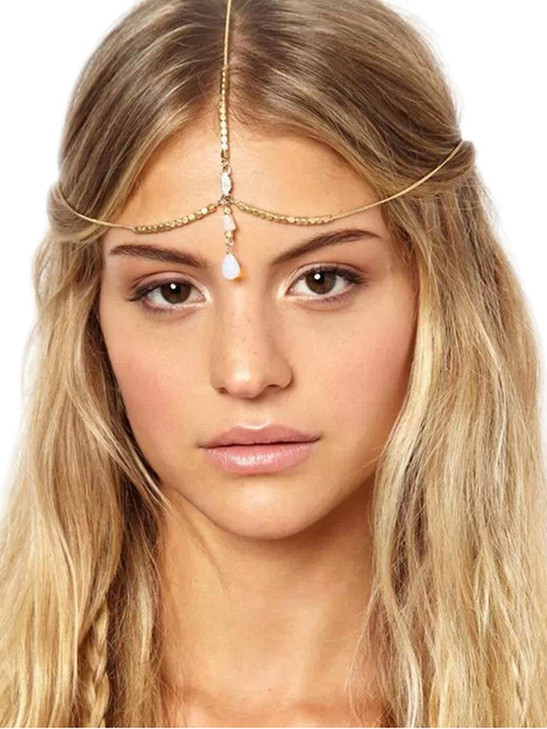 Jovono Boho Pearl Headchain Gold Bridal Wedding Headpiece Rhinestone Hair Chain Festival Costume Prom Hair Accessories for women and girls (Set E)