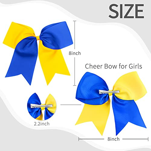 2PCS 8" Jumbo Cheer Bow Clip with Tails, Oaoleer Large Cheerleading Hair Bows for Girls Teen Softball Cheerleader Outfit Uniform (Yellow/Blue)