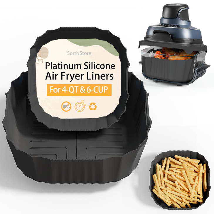 Air Fryer Liners for Ninja Crispi: Silicone Liners 2pcs Ninja Airfryer Accessories - Food Grade | Dishwasher-safe | for 4-qt & 6-cup Glass Container