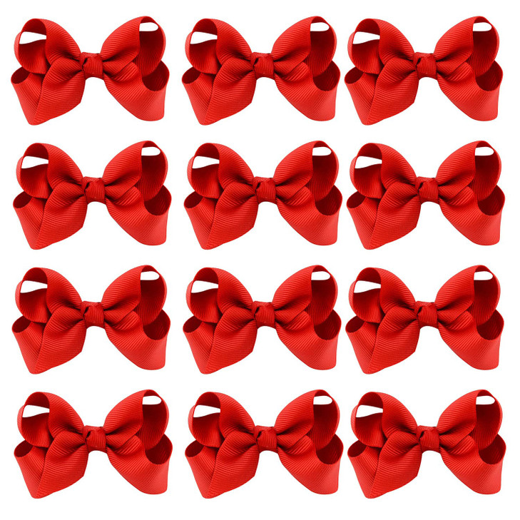 12 PCS 3" Hair Bow Clips Red Grosgrain Ribbon Solid Color Hair Bow with Alligator Clips Hair Accessories for Teen Toddler Little Girls (Red)