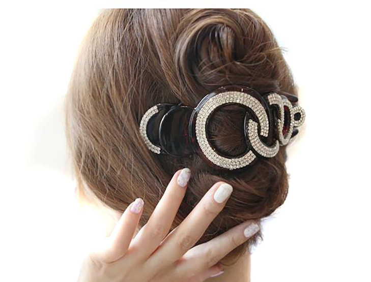 1PC Elegant Style Womens Hair Accessories Fancy Rhinestones Claw Clip Jaw Clips for Thick Hair (Brown)
