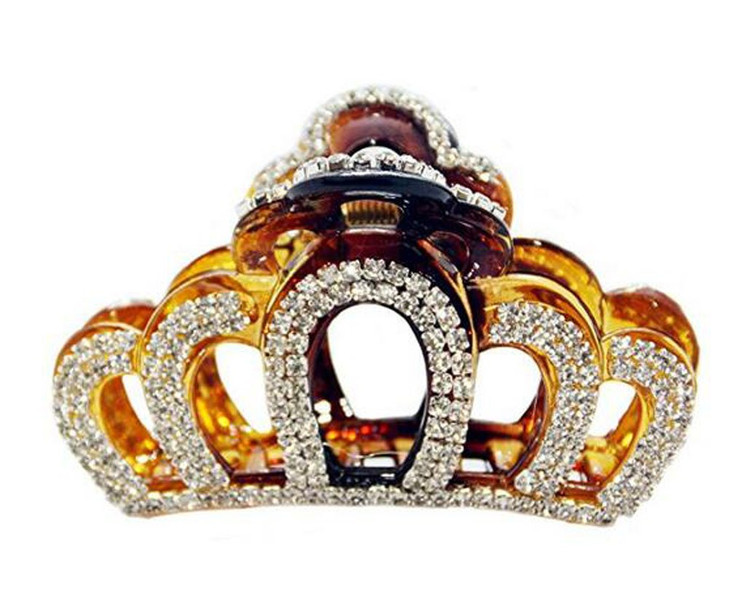 Girls Women Lady Elegant Crown Hairpin Large Fancy Rhinestones Claw Clip Jaw Clips for Thick Hair (Brown)
