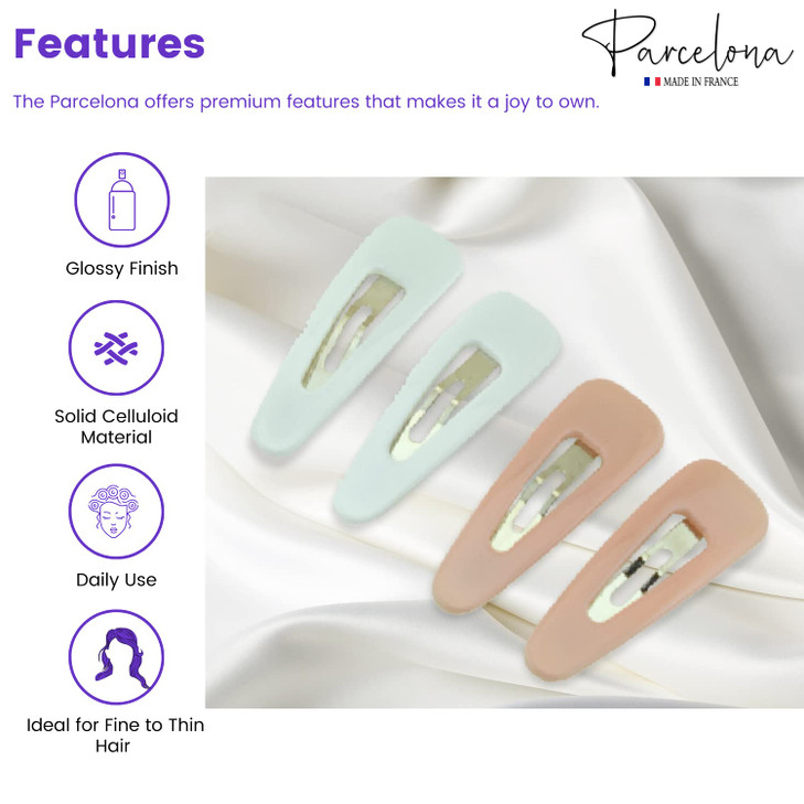 Parcelona French Mini Set of 4 Small Celluloid Acetate Snap Hair Clips No Slip Fashion Durable Styling Women Hair Accessories Girls Snap Hair Barrett