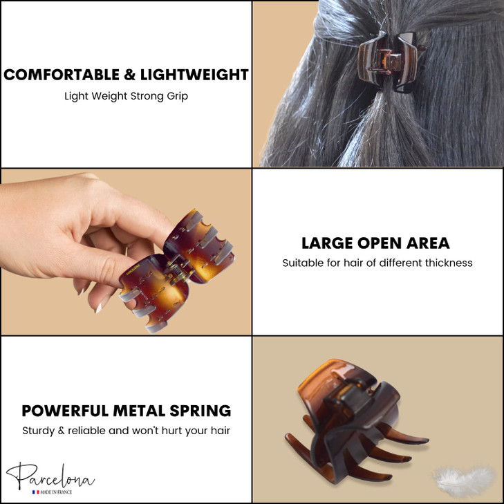 Parcelona French Neo Classic Small Covered Spring Celluloid Six Teeth Shell Hair Claw - Approx 1 1/2 Inch