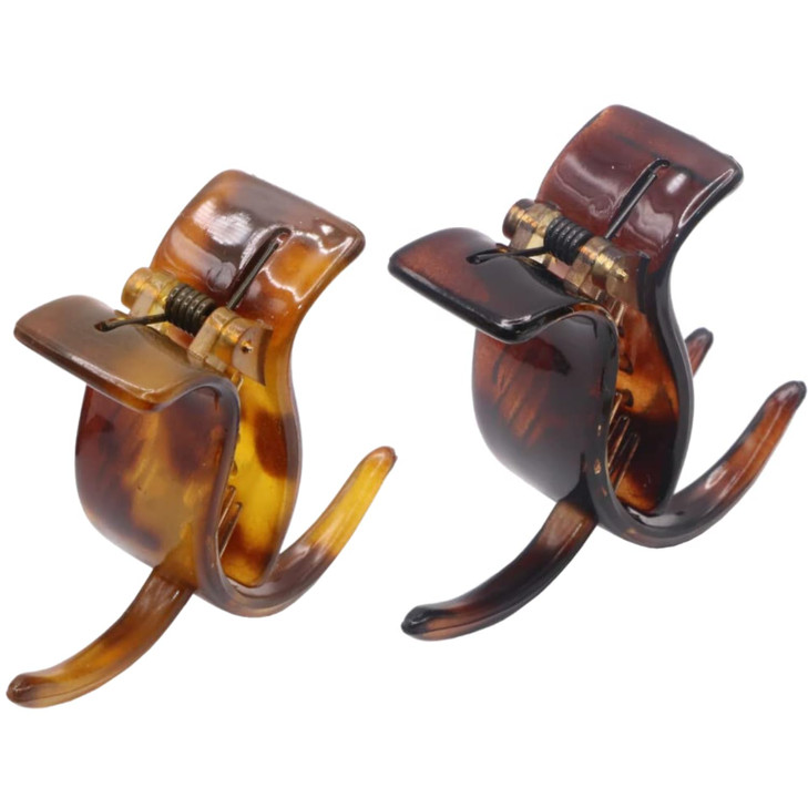 Parcelona French 3 Teeth Savana and Tortoise Shell Set of 2 Fish Style Ponytail Holder Strong Grip Jaw Hair Claw Clip Clamps