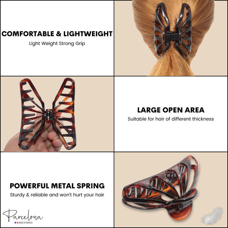 Parcelona French Large Raindrop 4" Celluloid No Slip Grip Durable Jaw Hair Claw Clip for Women and Girl, Made in France (Tortoise Shell)