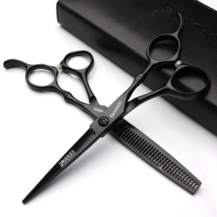 SHARONDS 6/7 Inch Professional 440C Hair Cutting Scissor Salon Hairdressing Thinning Shears Perfect for Barber and Home Use (6 in 2pc)