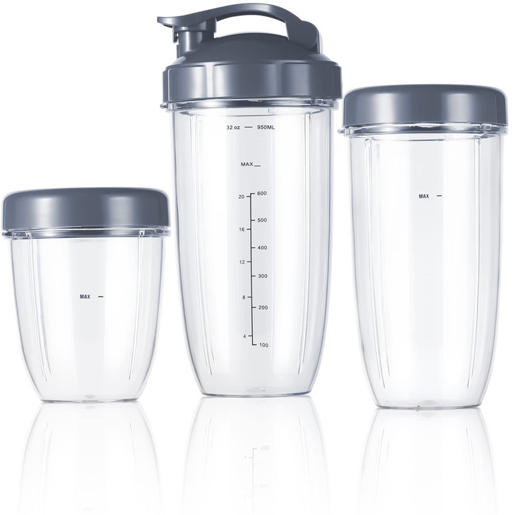 Replacement Cup Kit  18oz Short, 24oz Tall, 32oz Colossal with Flip-Top To-Go Lid and Stay-Fresh Resealable Lid  Compatible with NutriBullet 600w a