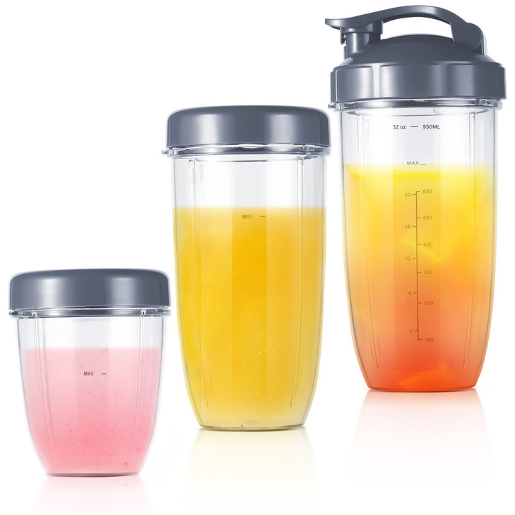 Replacement Cup Kit  18oz Short, 24oz Tall, 32oz Colossal with Flip-Top To-Go Lid and Stay-Fresh Resealable Lid  Compatible with NutriBullet 600w a