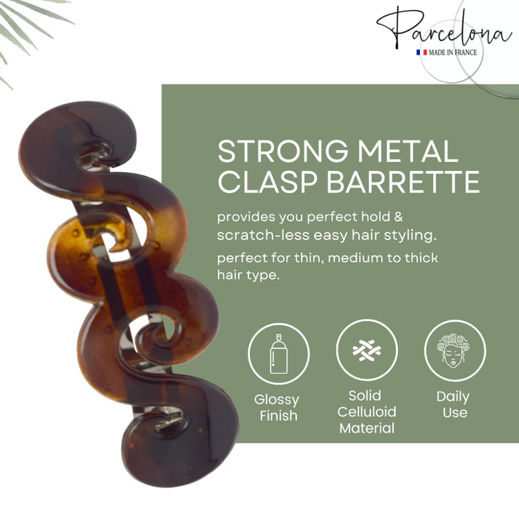 Parcelona French Swirl Medium Tortoise Shell Celluloid Hair Clip Barrette - 3 Inches