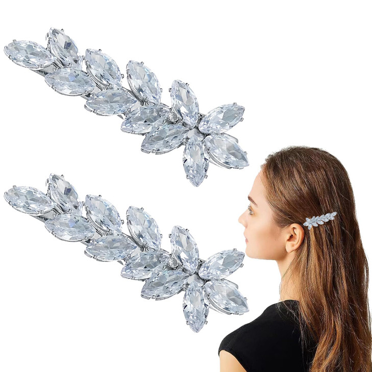 2Pcs Sparkly Crystal Hair Clips, Rhinestones Duckbill Alligator Hair Pins, Handmade Hair Barrettes, Elegant Gold Metal Bobby Hairpin Hair Accessories