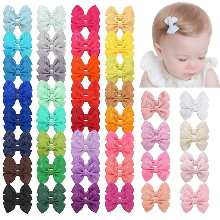 80Pcs Hair bow Clips 2Inch Mini Hair Clips for Baby Fine Hair Grosgrain Ribbon Bows Metal Alligator Clips Non-slip Baby Hair Clips for Baby Girls Inf