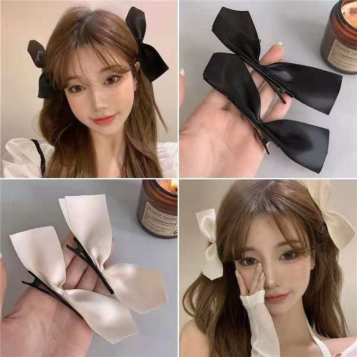 Side Hair Clips Bow Satin Ribbon Hair Clips for Women Girls Hair Accessories Red Black Bowknot Hairpin Hair Bow Side Clips 3 Pairs