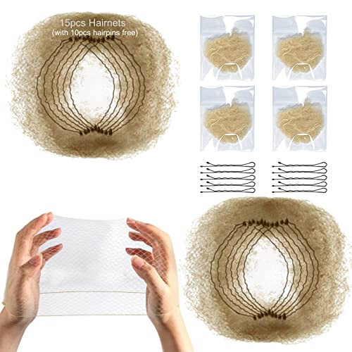 KKTech Pack of 15pcs Hair Nets Invisible Elastic Edge Mesh 20 inches(50cm) (Light Coffee)