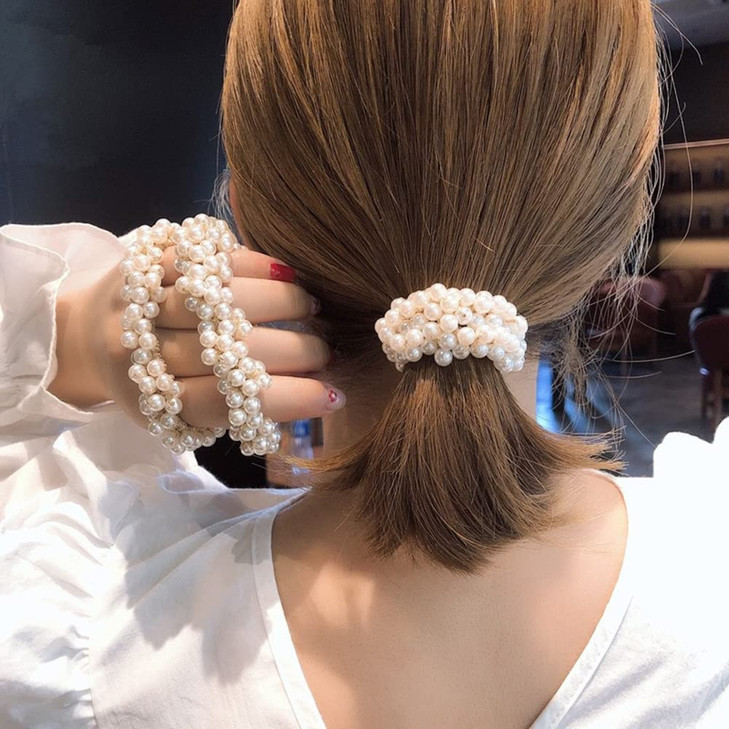 Ruihfas 3Pcs Fashion Korean Hair Scrunchies Accessories Beaded Elastic Hair Ties for Women Girls Pearls Hair Bands Ropes