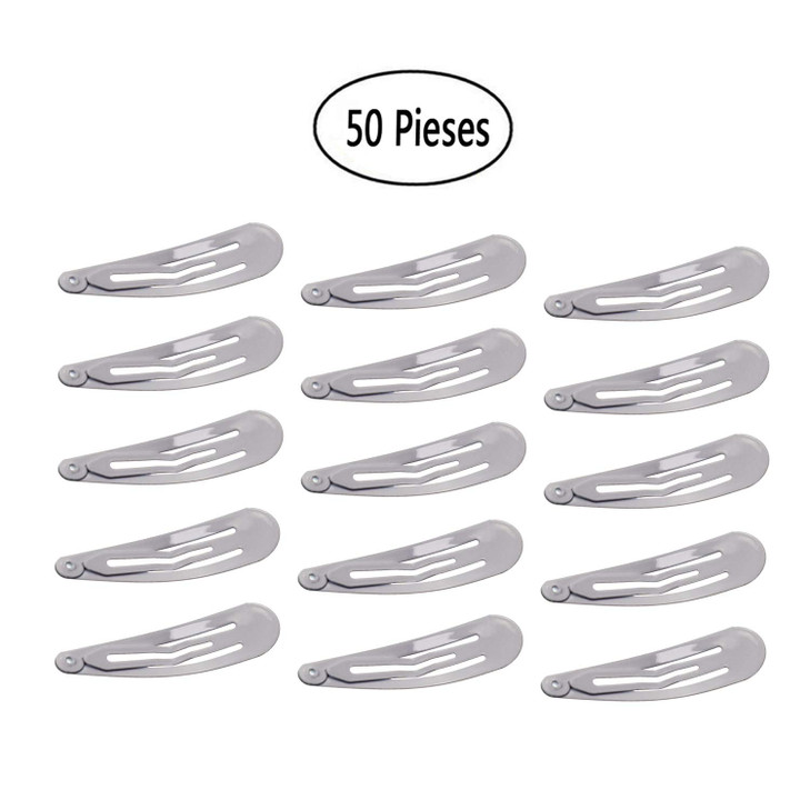 Motanar 50 Pack of Snap Hair Clips Hair Barrettes for Kids, Girls and Women, 50 mm (Silver)