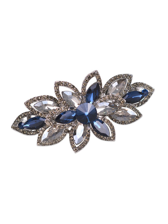 Sankuwen Floral Rhinestone Hairpin Luxury Crystal Flower Hair Barrette Clip (Gray-Blue)