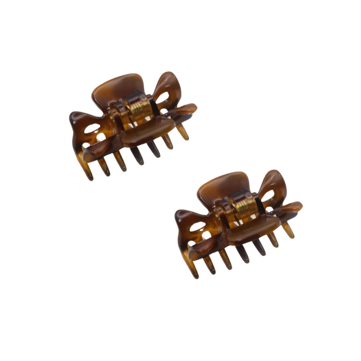 Parcelona French Classic Savana Shaded Light Tortoise Shell Very Small Approx 1 1/2 Inch Hair Claws with Covered Spring - 2 Pieces