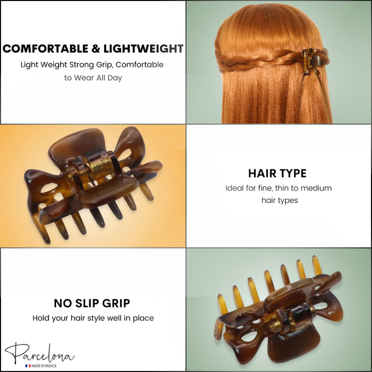 Parcelona French Classic Savana Shaded Light Tortoise Shell Very Small Approx 1 1/2 Inch Hair Claws with Covered Spring - 2 Pieces