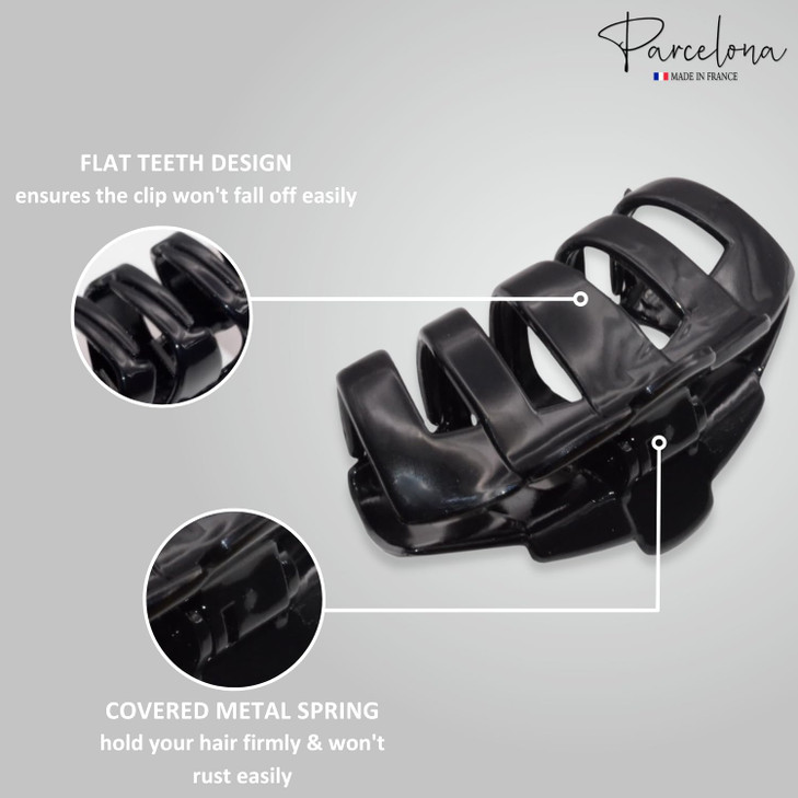 Parcelona French Tubular Black 3" Celluloid Covered Spring No Slip Grip French Jaw Hair Claw Clip for Women Durable Styling Paris Hair Accessories St